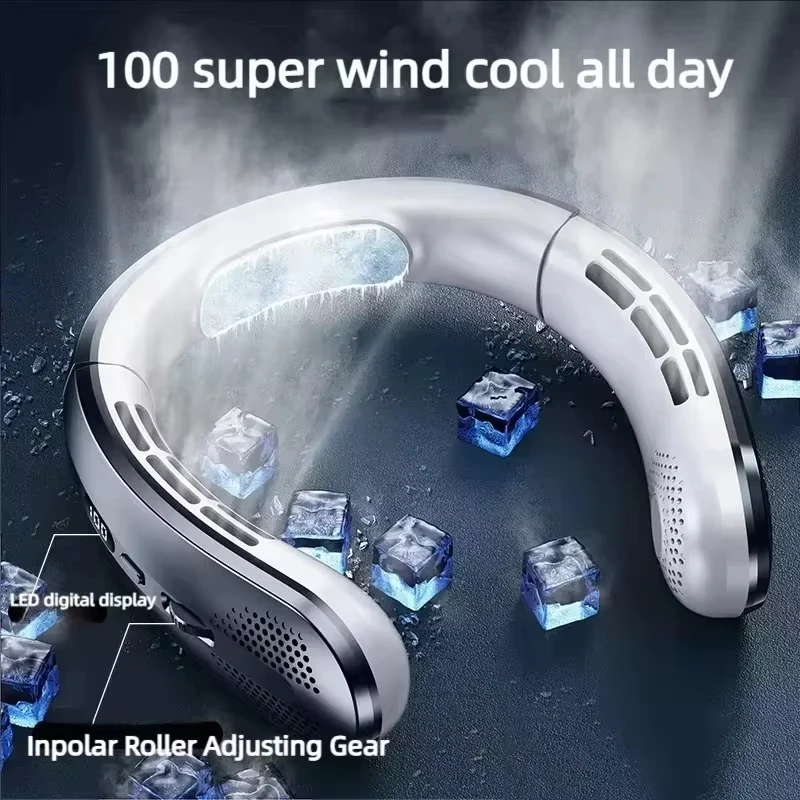 Lenovo 2027 Neuer Tragbarer Nackenventilator 10000mAh Luftkühlung USB Wiederaufladbarer Blattloser Geräuscharmer LED Digital-Display Sportventilator – Detail 2