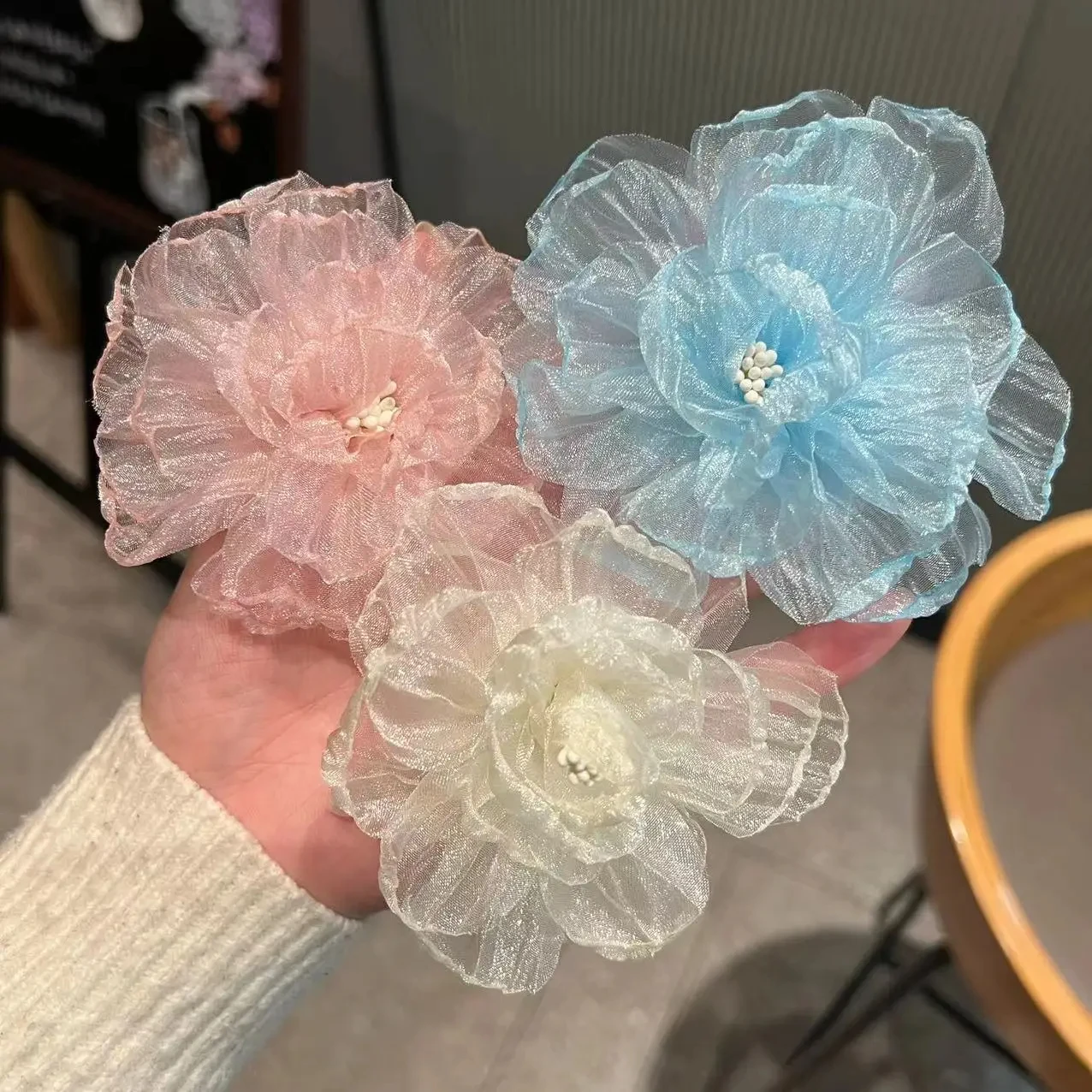 

New Sweet Mesh Flower Hair Clip Women Girls Side Section Bangs Hairpin Seaside Vacation Photo Hair Accessories Wholesale