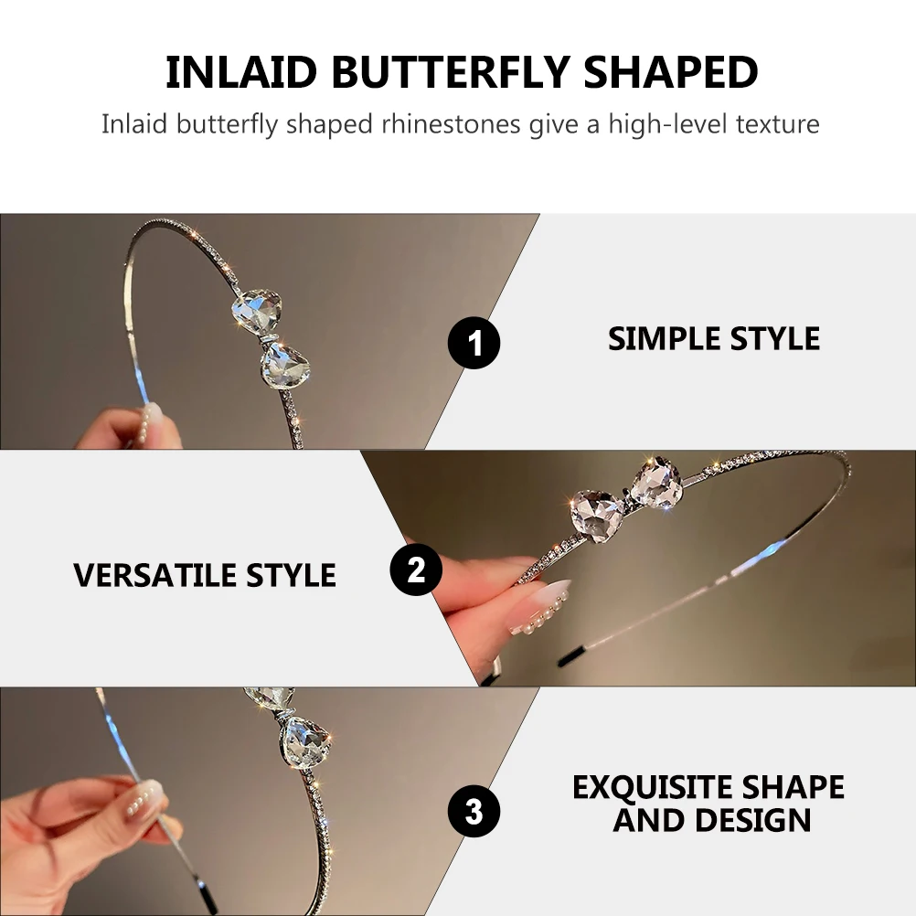 

Bridal Hair Accessories Rhinestone Decorative Headpiece Elegant Butterfly Bow Headb for Party Wedding Styling Tool Zinc Alloy