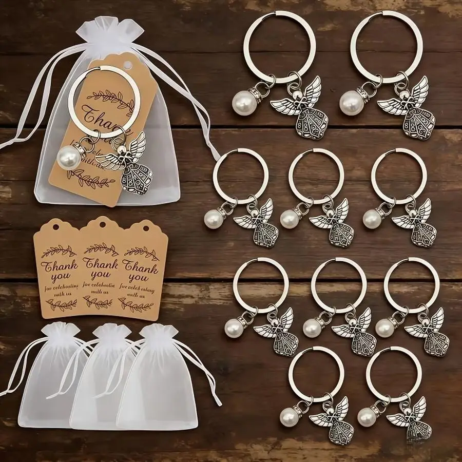 1/5/10/20/50/100pcs Vintage Angel Keychain Set, Unisex Fashion Backpack Accessory – Durable Ideal Gift, Includes 10 Keyrings/10