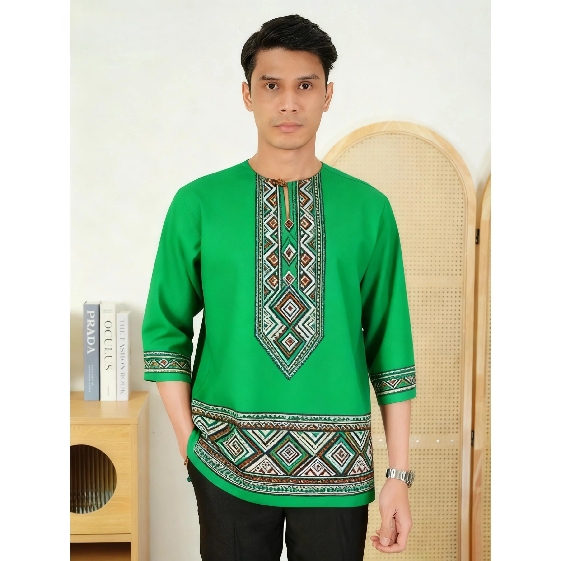 نسخة الشرق الأوسط نمط الشرق الأوسط شخصية إسلامية برونزية بأكمام قصيرة تي شيرت قمصان قميص Ropa Hombres مسلم #4