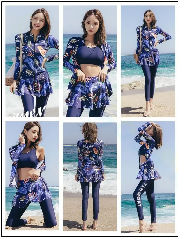 Swimsuit Jellyfish suit Floral Print Surfing Suit Long Sleeves lady Swimwear Female Bodysuit Beachwear Bathing Suit