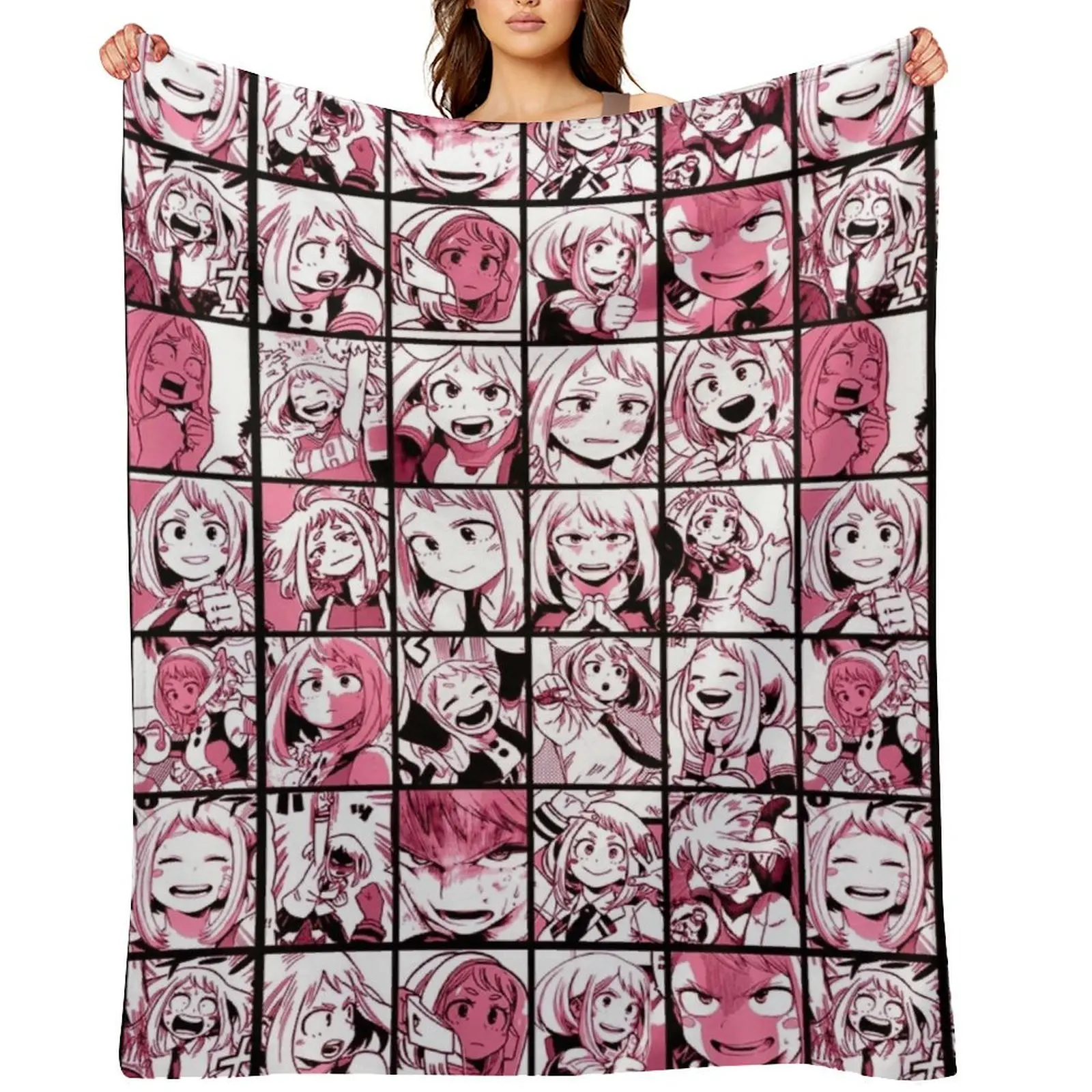 

Uraraka Ochako Collage color version Throw Blanket Custom Thins Soft Plaid Comforter Blankets
