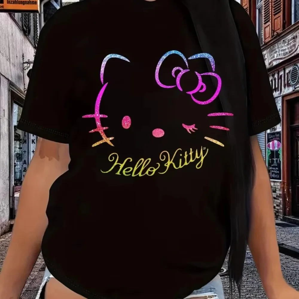 

MINISO Hello Kitty Graphic Women's T-Shirt Comfortable Cotton Fashionable Casual Wear Unisex Skin-friendly Shirts for Women
