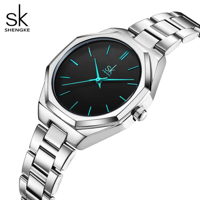 Shengke New Fashion Silver Women Watches Creative Steel Women's Bracelet Wrist Watches Ladies Waterproof Female Relogio Feminino