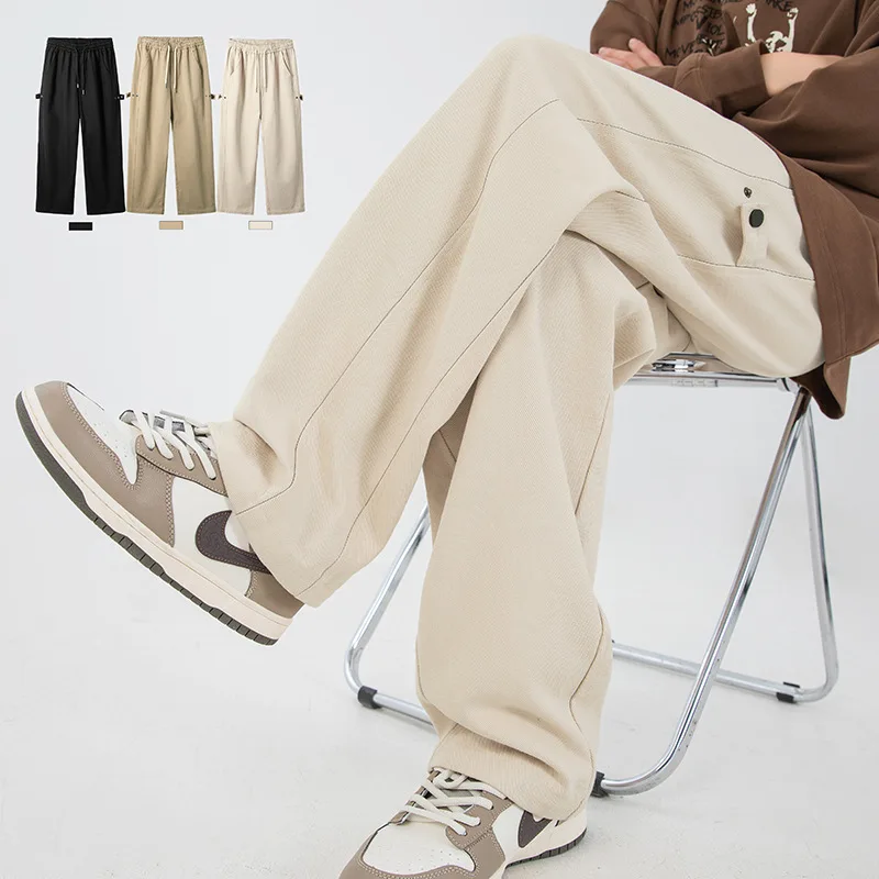 

Textured Twill Splicing Design Workwear Casual Pants for Men Spring Autumn New Retro Pure Cotton Long Pants