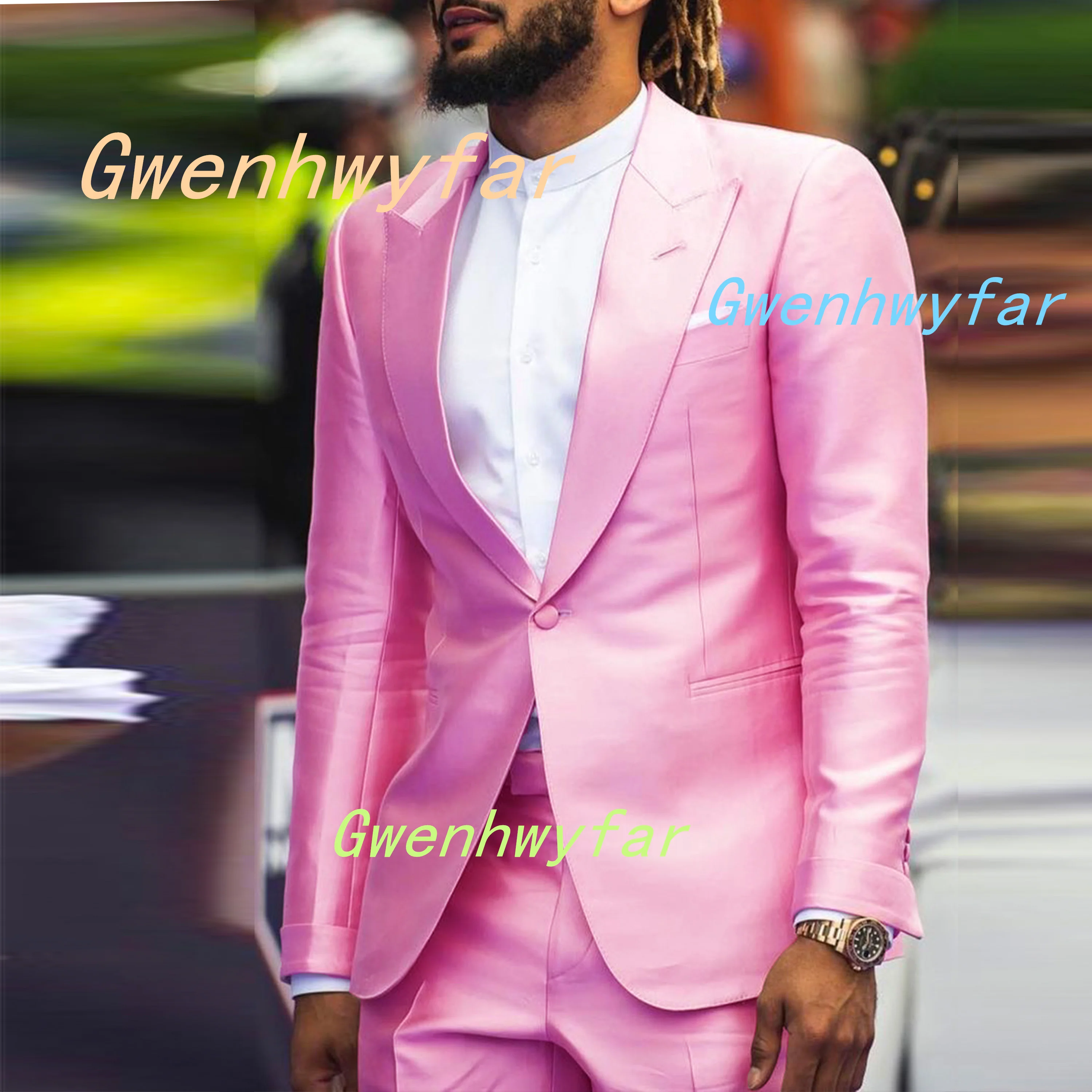

Gwenhwyfar Shining Peony Pink Suit 2-piece Set for Men's 2025 Fashion Party Red Carpet Show Coat Pants Satin Tuxedos for Man