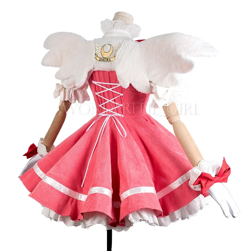 New Anime Cardcaptor Sakura Cosplay Costume Kinomoto Sakura Luxury Pink Dress Corduroy Carnival Halloween Costumes for Women