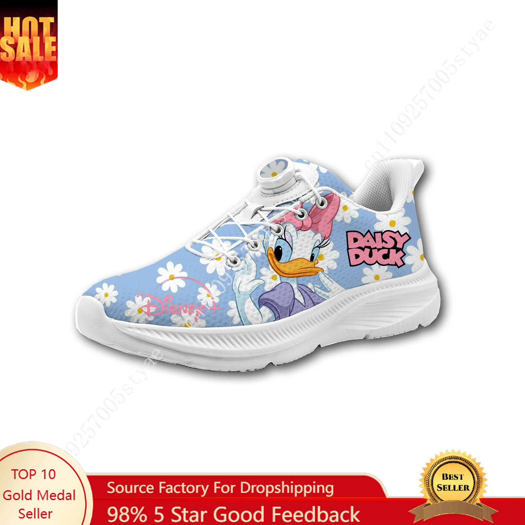 

Disney Daisy Duck Sneakers Mans Womans Rotating Button Without Laces Running Shoes Outdoor Sports Personalized Custom Shoes