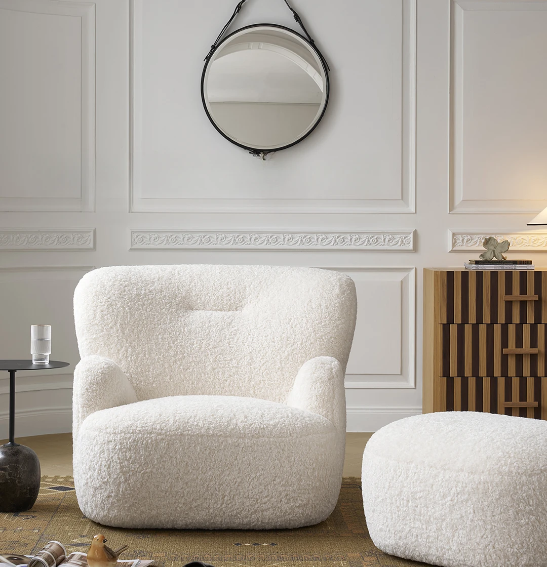 Big White Bear Leisure Chair Lamb Fleece French Cream Wind Single Sofa Living Room Bedroom Leisure Sofa