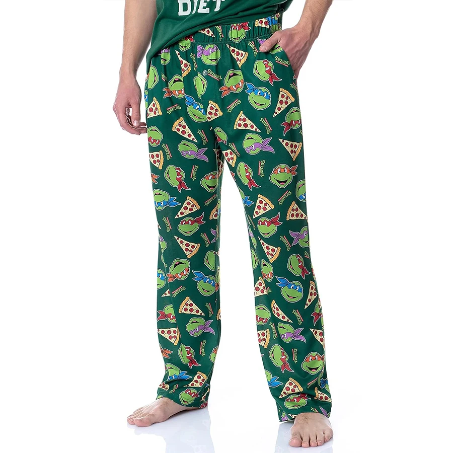 Bandai Tortugas Ninja Personajes y Pizza Allover Print Adultos Niños Pierna ancha Salón Pantalones para dormir Verano Secado rápido Cómodo Ligero