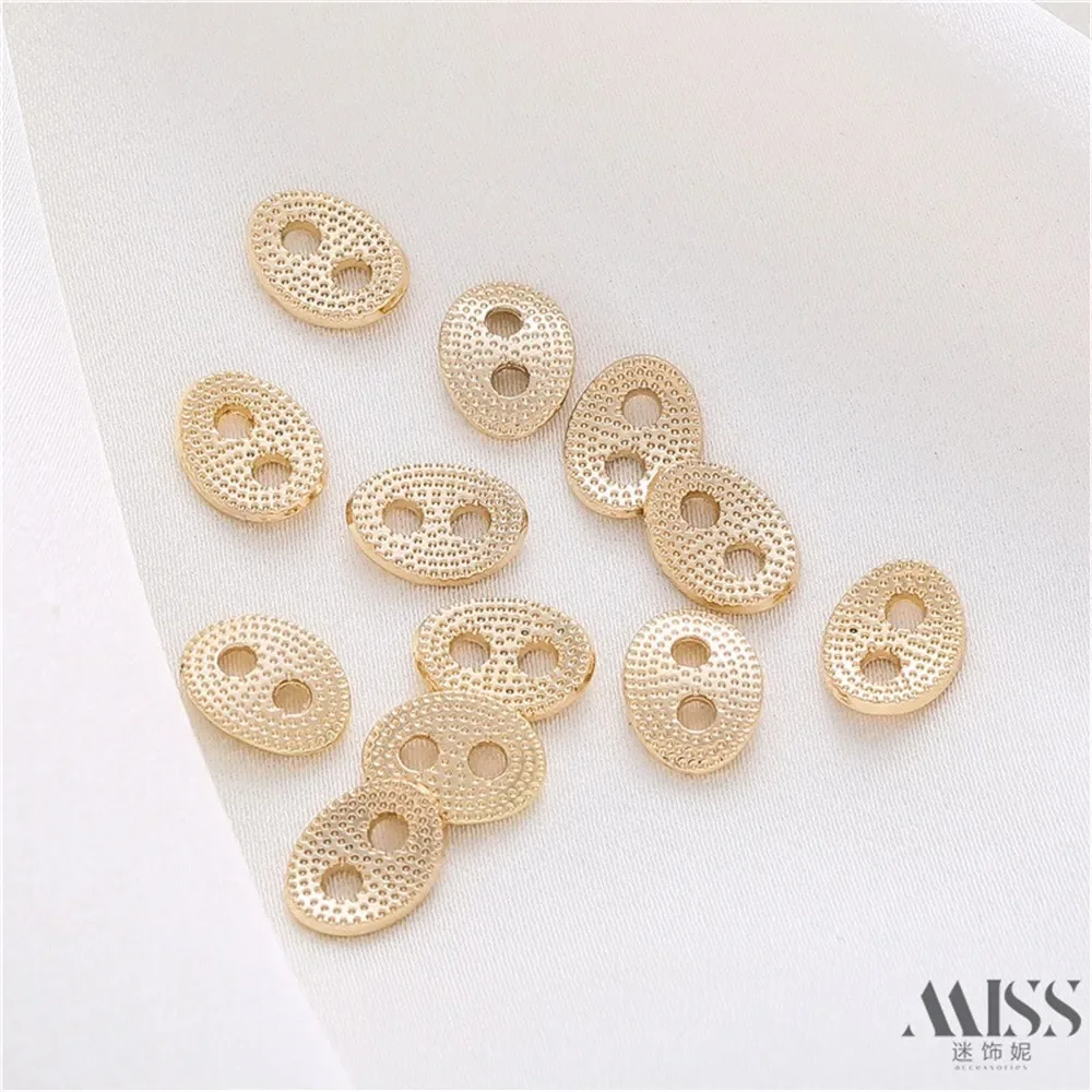 

14K Gold-wrapped Color Pitting Oval Double-hole Gasket Spacer DIY Handmade Bracelet Necklace Jewelry Decorative Accessories