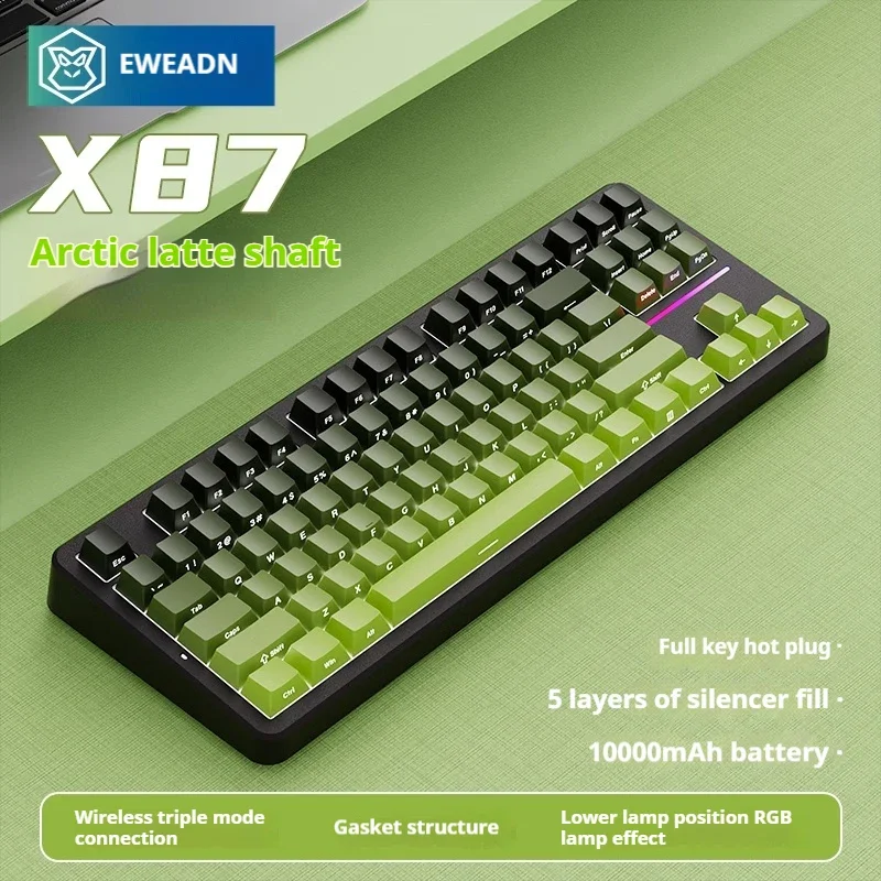 EWEADN X87 Mechanical Keyboard Bluetooth Wireless Arctic Latte Switch Green Grape Side Print 10000mAh PC Laptop iPad Compatible