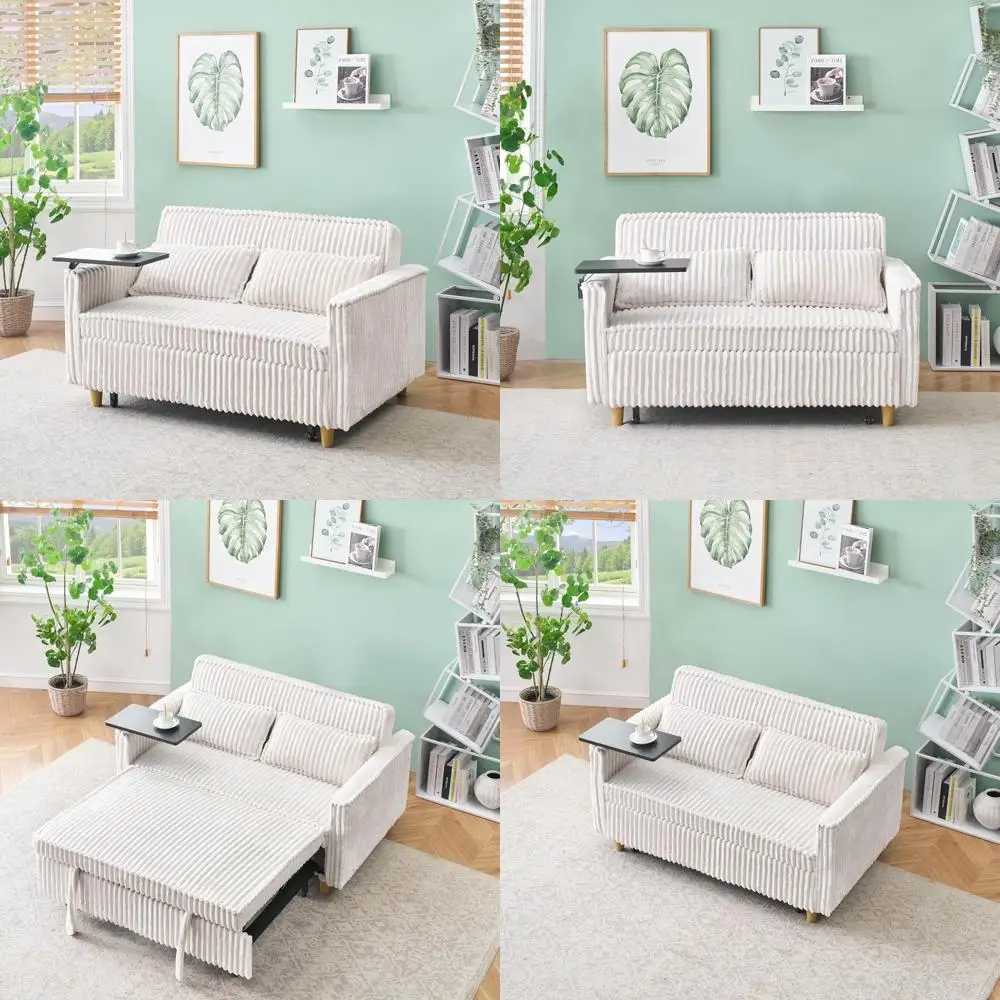 أريكة سرير قصيرة حديثة 2 في 1 مع مسند ظهر قابل للتعديل بثلاثة أوضاع وتصميم مريح بمقعدين #1