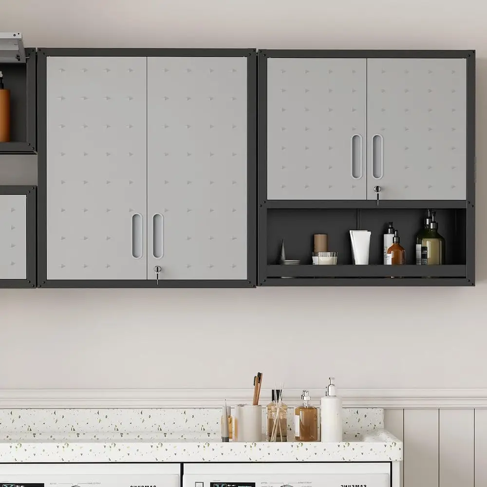 Garage Wall Cabinet Metal Storage Cabinet with Lock Wall Mounted Heavy Duty Steel Tool Cabinet with Doand Shel Hanging Cabior Ga