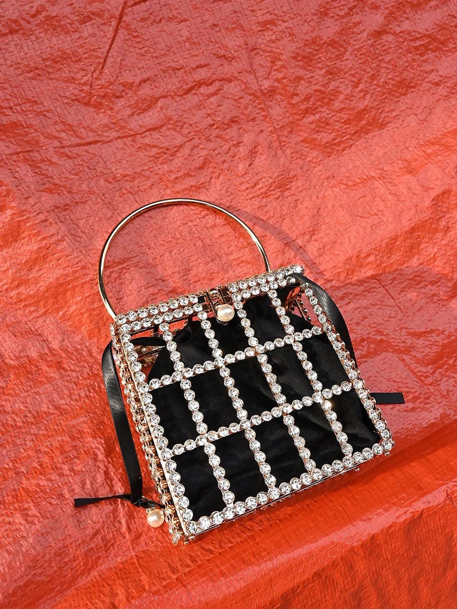 حقيبة ألماس مرصعة بالألماس على شكل قفص لؤلؤي وحفلات العشاء وسلة خضروات معدنية وحقيبة ساعي البريد #6