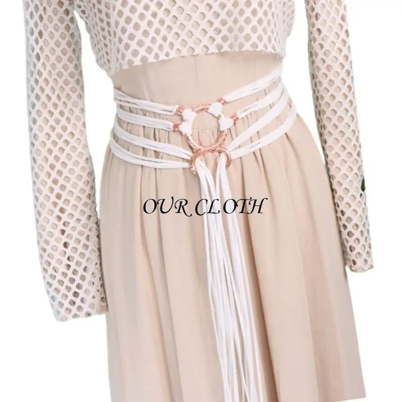 Adjustable Crossing Design Belt For Lady And Women Faux Leather Unique Charm Rope Waist Strap With Metal Clasp Y1AC