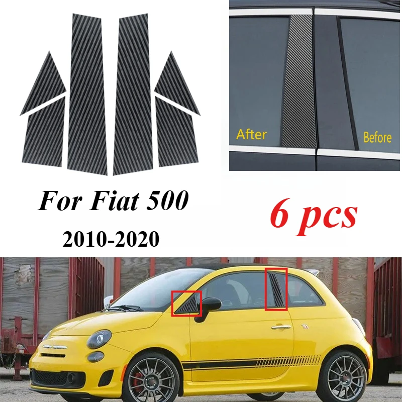 

6Pcs Car Door Window Pillar Posts Molding Cover Trim Kit Stickers Decal Carbon Fiber Black For Fiat 500 2010 2011 2012 2013-2020