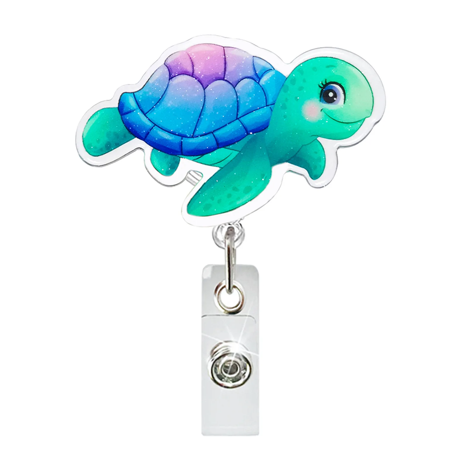 Turtle Jellyfish Dolphin Badge Holder Marine Animal Breast Clip Retractable Rotating Badge Reel Clip for Teacher Student Doctor