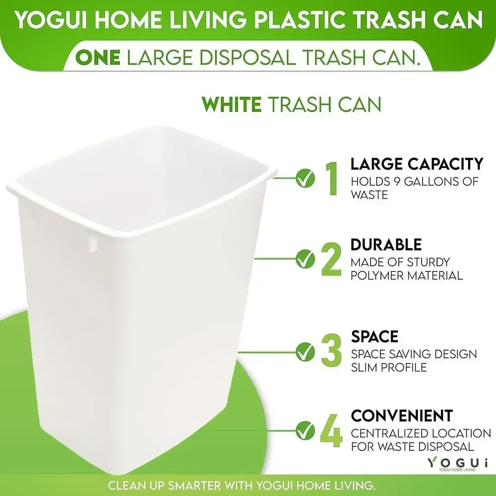 4-Pack 35-Quart White Plastic Trash Cans for Home, Office, and Commercial Waste Management