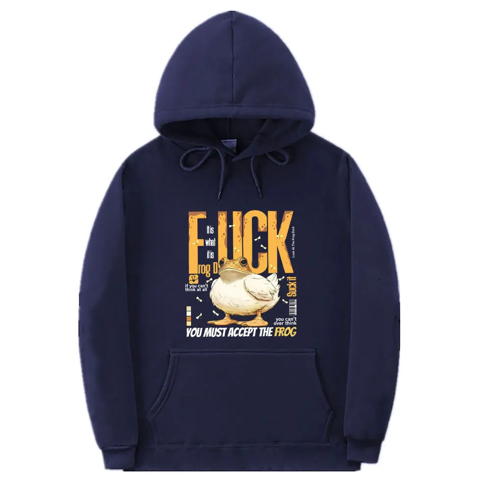 The Frog Duck Funny Meme Hoodie You Must Accept The Frogs Print Pullover Hoodies Men Women Vintage Oversized Hooded Tracksuit