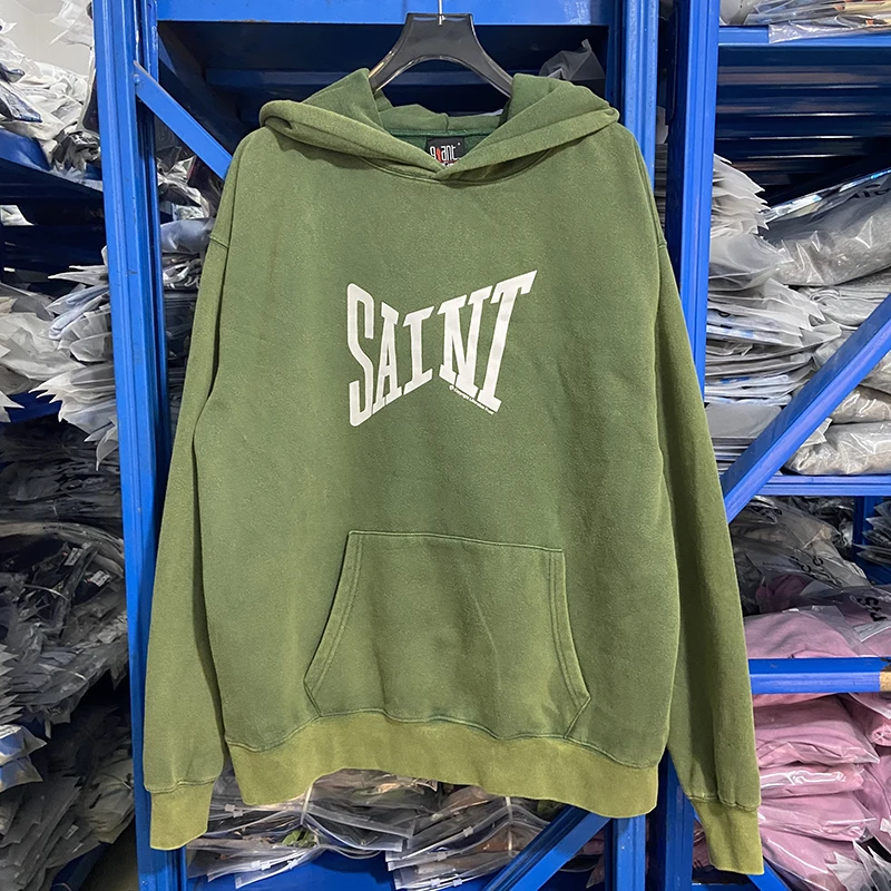 

SAINT Hoodie Letter Print American Vintage Wash Do Old High-Street Trend Hooded Sweatshirt Set