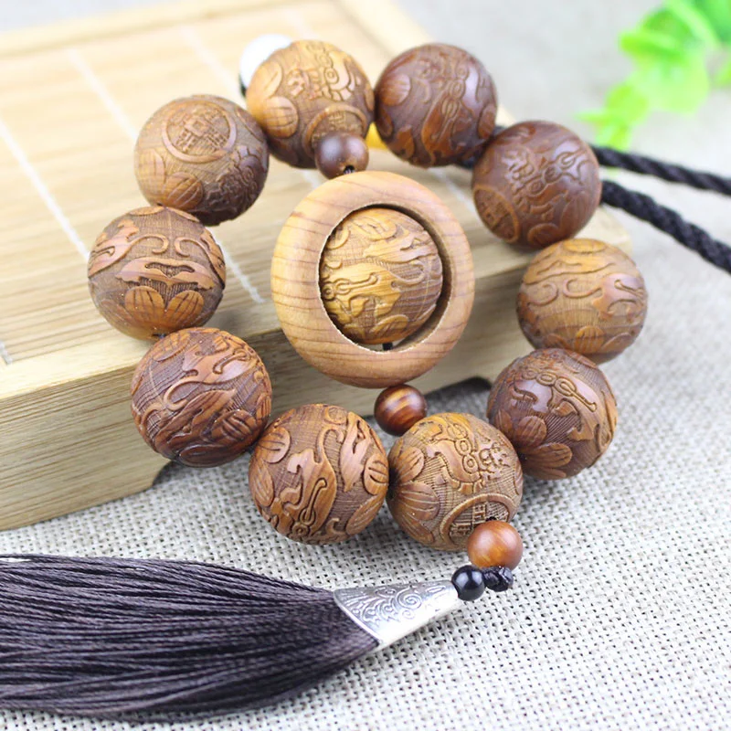 Personalized and Creative Cliff Cypress Pendant Car Rear View Mirror Pendant Cypress Buddha Beads National Style Ancient Style