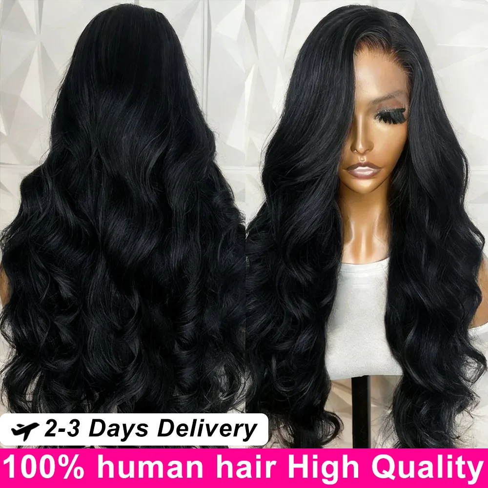 

Накладные парики из натуральных волос Body Wave, 13x6 HD Lace Frontal Wig, плотность 250%, 42 дюйма, предварительно прорезанные, бразильские волосы, 100% натуральный черный цвет, для женщин.