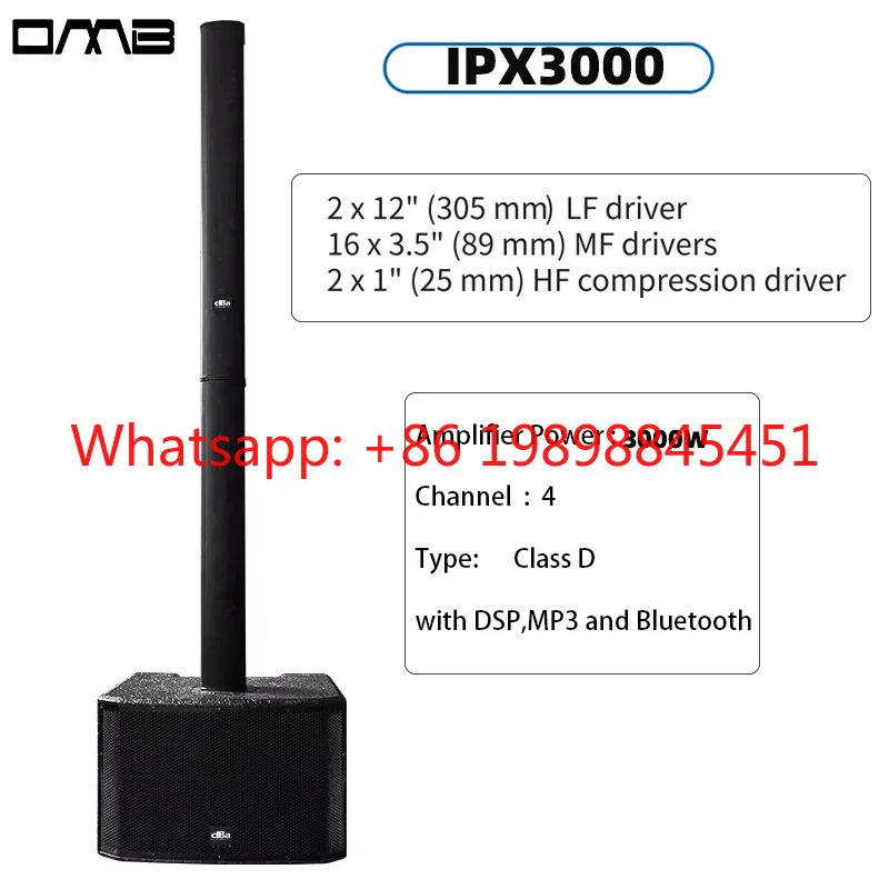 IPX3000 12 Inch 3000W 3-Way Bluetooth Column Speaker Class D DSP Audio System