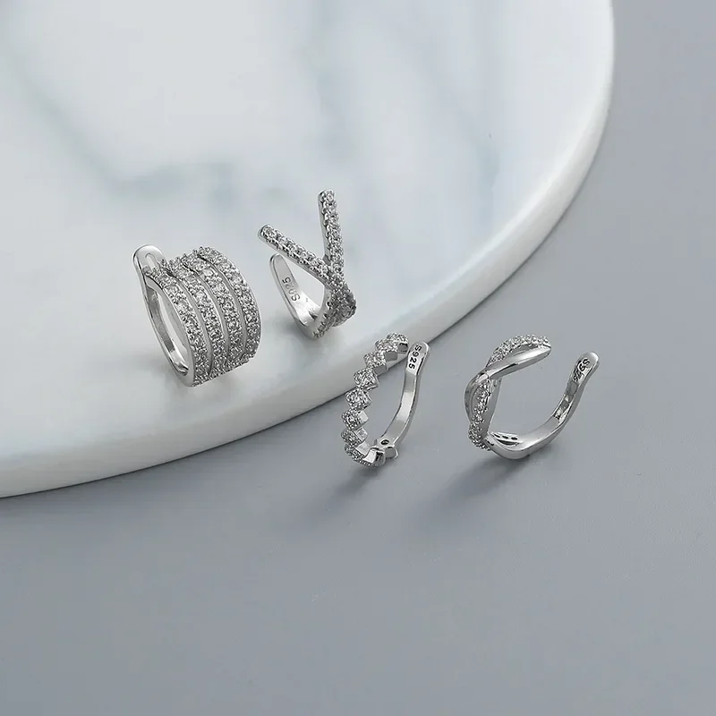 1 Pcs Crystal Korean Wave Cross Ear Cuff Clip on Earrings For Women Without Piercing Non-pierced Jewelry Hot