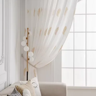 New Arrivals Modern Simple Yellow and White Two-color Tree Gauze Curtain 1PC