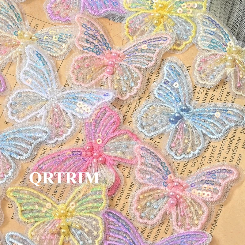 5 Stück Pailletten mit Perlen Mesh Hohl Schmetterling Patch DIY Kleidung Haarschmuck bestickte Spitze Schleife Hut Rock Dekoration