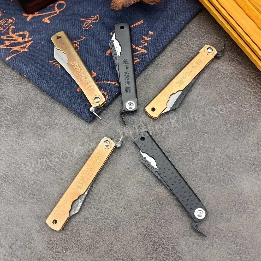 Cuchillo plegable japonés pequeño Higonokami, cuchillo de bolsillo con hoja forjada, cuchillo afilado EDC para acampar, cuchillo de defensa portátil para exteriores