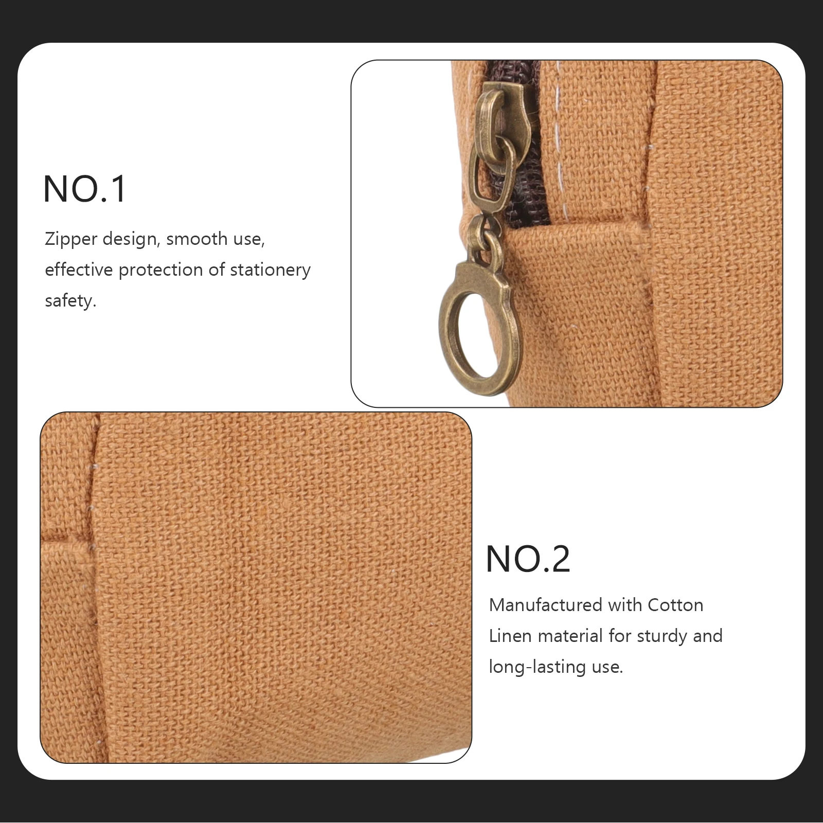 

Vintage Canvas Pen Pencil Case Large Capacity Zippered Design Comfortable Texture Refine Stitching Wear Resistant Scratch