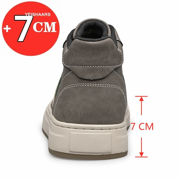 Man Genuine Leather Elevator Shoes High-top Casual Shoes Fashion Lift Sneakers 7cm Insole Height Increased Shoes Sports Taller