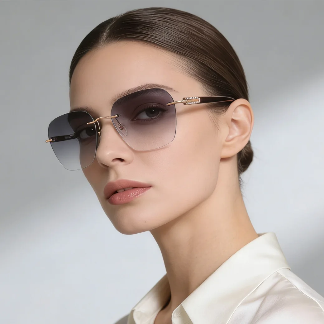 Top Quality Trendy Women's Rimless Sunglasses Stylish UV400 Anti-ultraviolet Sun Glasses Ultralight Frameless Sunglass Female