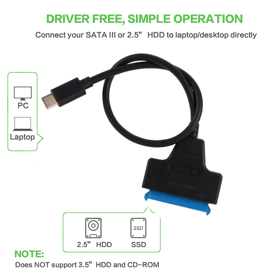 Convertitore USB 3.1 da USB C a SATA cavo adattatore USB 3.1 di tipo C per cavo disco rigido da 2.5 "SATA a tipo C SSD per disco rigido ad alta velocità