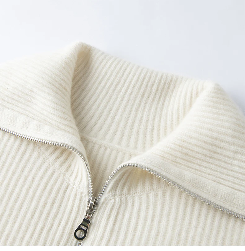 Autumn and winter new semi-zipper polo neck cashmere sweater women's long sleeve loose knit sweater color matching coat