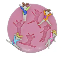 Mini Gymnastics Ballerina Girl Silicone Fondant Mould Icing Sugarcraft Candy Chocolate Cake Decoration Baking Mold DIY Resin