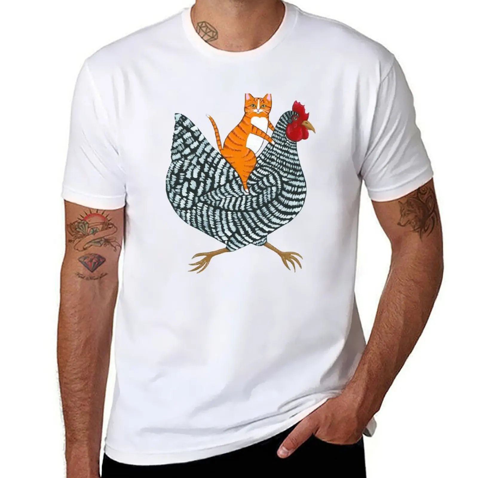 Ginger Cat Chicken Ride T-Shirt Funny t-shirt vintage clothes tops new gifts and t-shirts plain white t shirts men