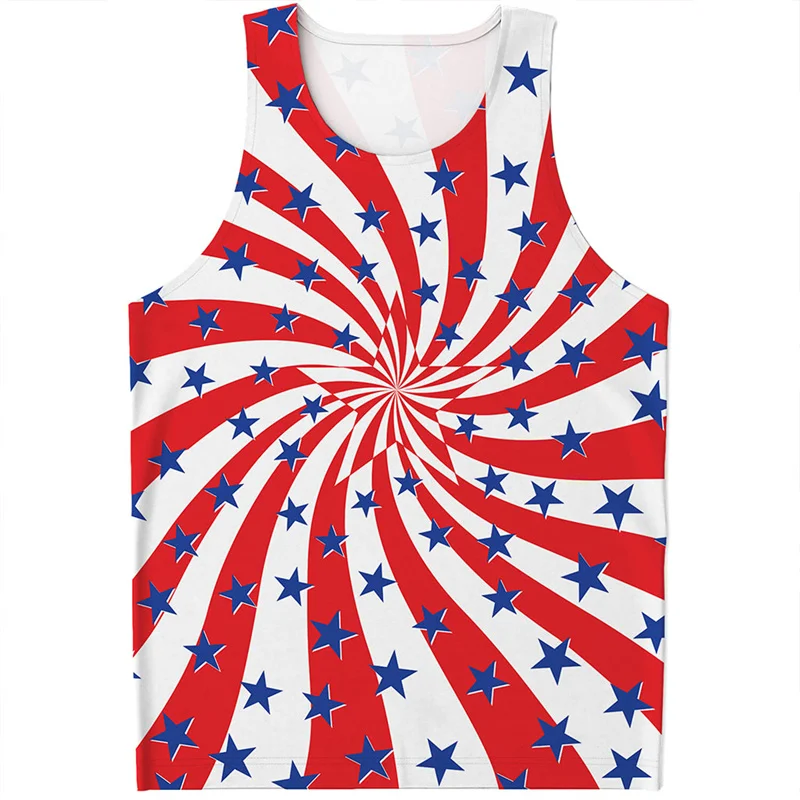 Colorful USA Stars Graphic Tank Top For Men 3D Printed American Vest Street Sleeveless Waistcoat Quick Dry Kids Tee Shirts