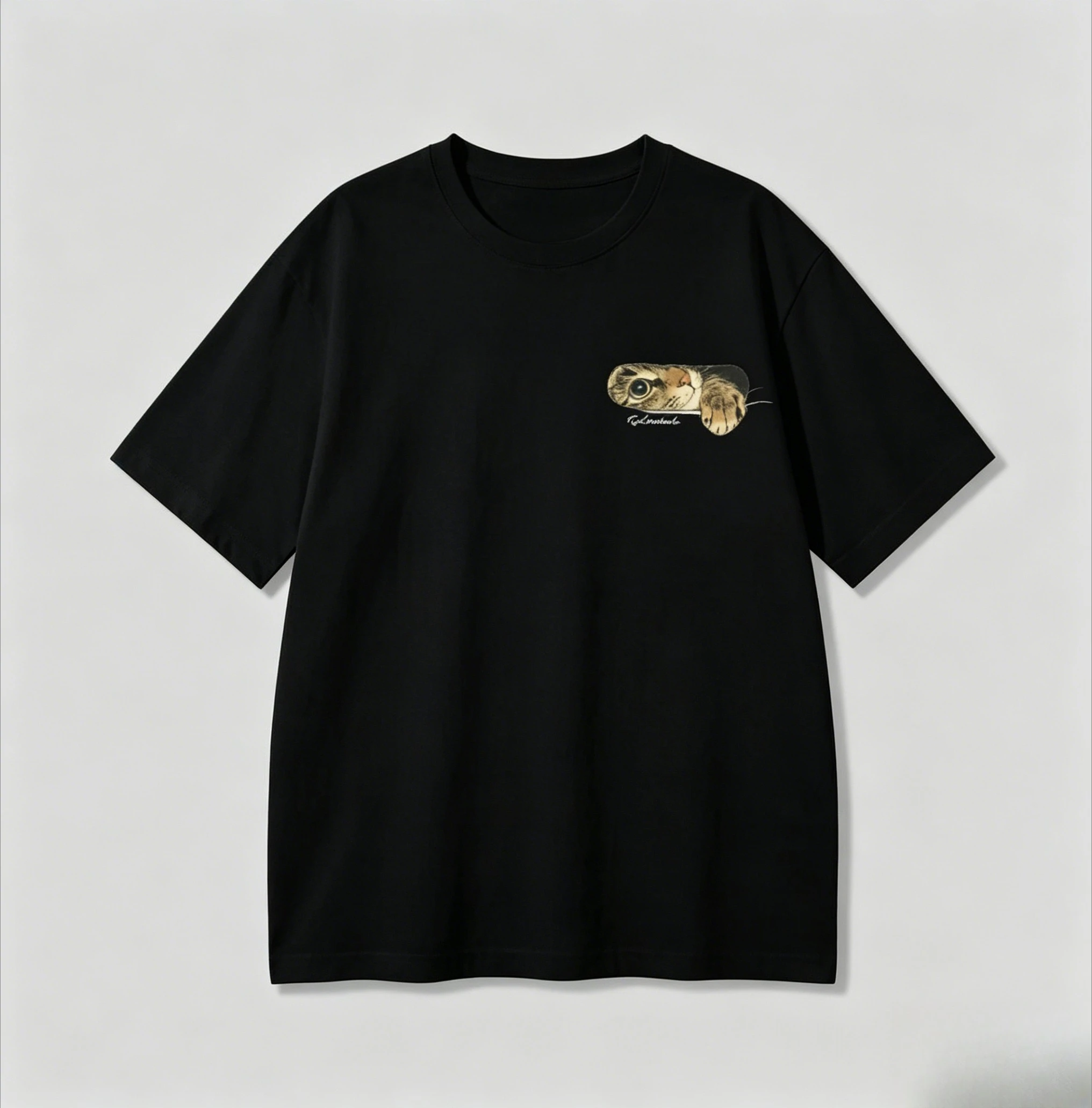 Koreanisches T-Shirt mit Aufdruck „Annoyed Cat Go Away“ mit kurzen Ärmeln, niedliches Line-Art-Katzen-Meme-Grafik-Casual-Streetwear für Damen und Herren – Detail 4