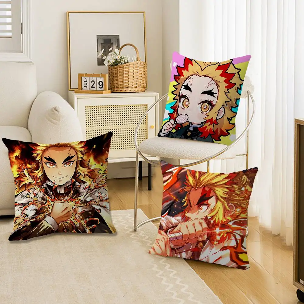Cartoon Kyojuro Rengoku Cushion Cover Pillowcase Upholstery Sofa Throw Pillow Home Decor Pillowcas