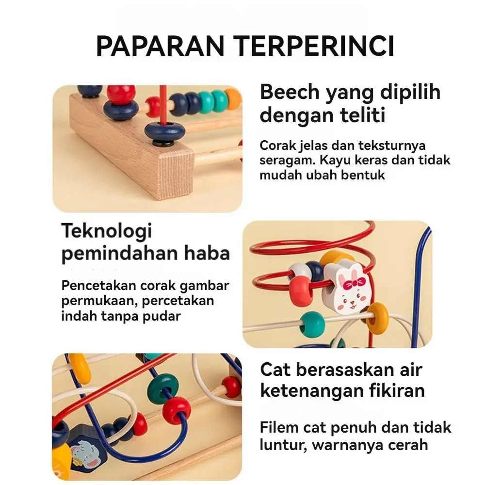 Animali colorati Giocattoli in legno Puzzle matematico Conteggio Apprendimento Perline Labirinto Perline di legno Forme Cerchio Giocattoli educativi Bambino bambino