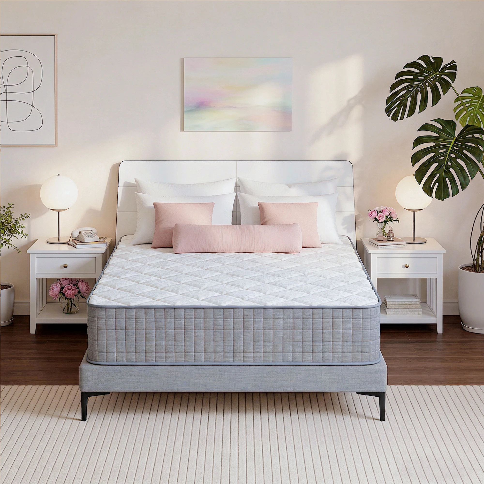 Queen/King/Full Size 12 Inch Pocket Spring Mattress, Memory Foam Firm Support Bed Mattress, Motion Isolation, Breathable Knit Fabric, 72H Expanding