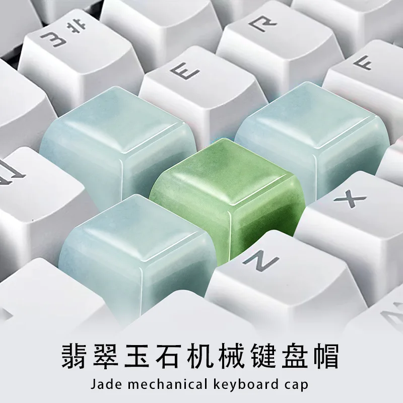 

Creative Natural A-grade Jade Bean Green Blue Water Mechanical Keyboard Cap Jadeite Personalized Gift DIY Engraving Wholesale