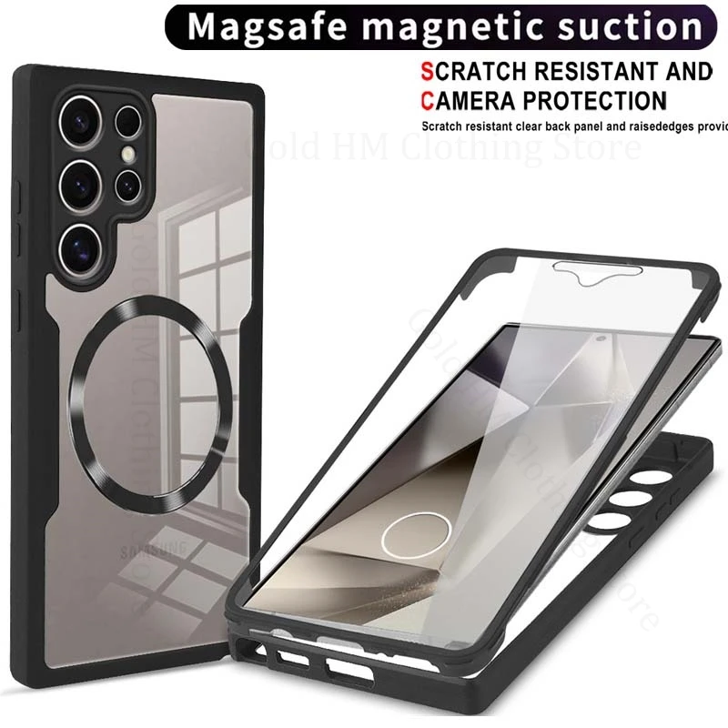 

Transparent Screen Flim Hybrid Phone Case For Samsung S26 Ultra S25 Edge S25FE S23 S24 S22 Plus For Magsafe Magnetic Clear Cover