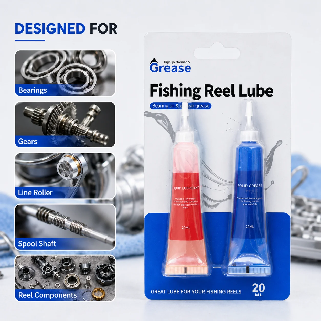Grease Fishing Reel Lubricant Kit Bearing Oil Gear Grease Dual Formula for Fishing Reel Maintenance Spinning Reel Care 20ml