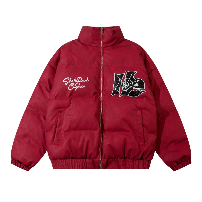 2023 Hip Hop Winter Parkas Men Women Red Spider Embroidered Warm Padded Jacket Women Oversize Casual Windbreaker Coat Streetwear