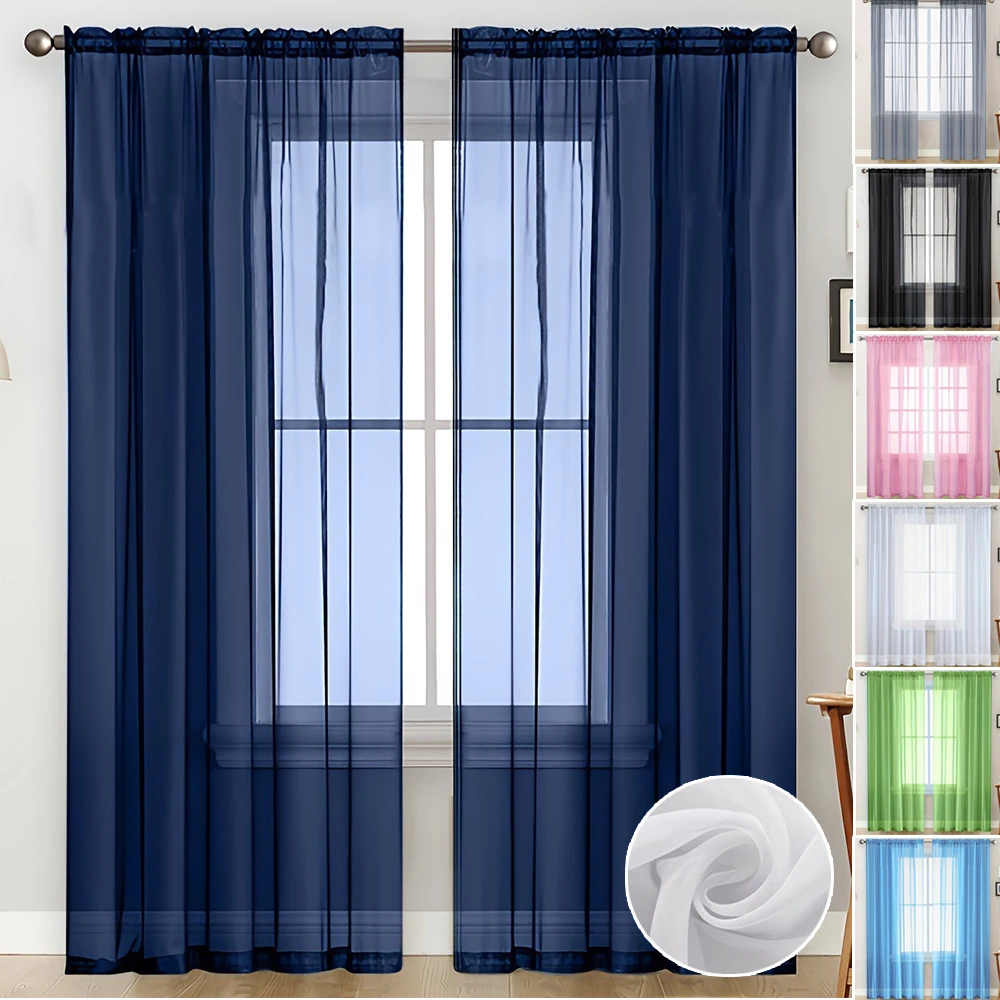 

1PC Home Decor Window Screening Solid Sheer Voile Curtains for Living Room Kitchen Restaurant Window Decoration Cortina De Gasa